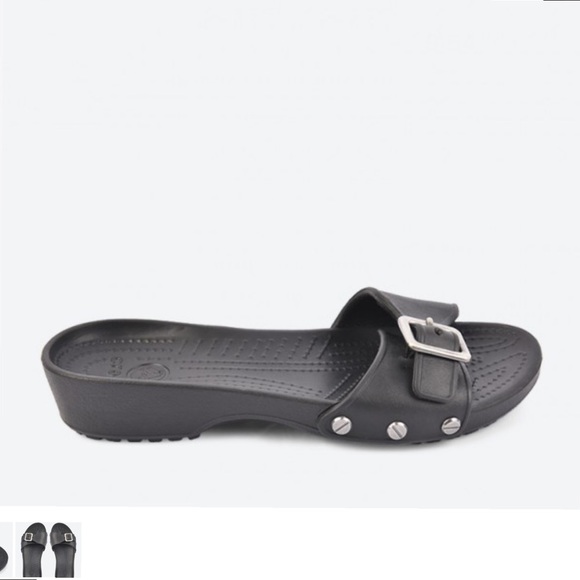 CROCS the SARAH slip on mule sandal very good condition black with silver buckle - Picture 7 of 14
